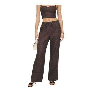 Reformation Jaida Linen Two Piece Set Brown White Polkadot